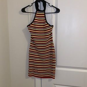 Windsor Striped Ribbed Halter Bodycon Dress Fitted Large Stretchy